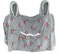 Couple Blanket Hoodies Double Flannel Pajamas Intimate Hoodies Unisex Oversized Couple Pajamas Matching Sleepwear Fun Popcorn Pattern Sweatshirt with Large Pockets (Gray)
