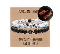 Couple Bracelet Gifts for Men Women - Engagement Promise Relationship Handmade Rope Yin Yang Black White Anxiety Agate Howlite Stone Projection Beaded Bracelets Jewelry Set, Friendship Matching