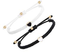 Couple Bracelets,2-Heart BFF Matching Bracelets Adjustable Strand Best Friends Bracelet Friendship Bracelets Jewellery Gifts for Boyfriend Girlfriend Lover His Hers Best Friend(Black & White)