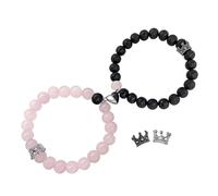 Couple Bracelets, 2PCS Crystal Bracelet Attract Love Heart Magnetic Matching Bracelets for Couples, Natural Stone Beaded Bracelet for Relationship Gifts for Boyfriend Girlfriend (Black & Pink)