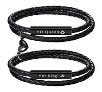 Couple Bracelets for Women Gifts for Men Wedding Anniversary Birthay Gifts for Boyfriend Girlfriend Matching Bracelet 2pcs Engraved Promise Leather Gift Christmas Jewelry, 6.29, Metal, no gemstone