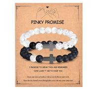 Couple Bracelets Gifts for Couples with Pinky Promise Card, Cross Charm Long Distance Touch Bracelets, Natural Bead Bracelets for Girlfriend Boyfriend Husband Wife Anniversary Valentines Day Gifts