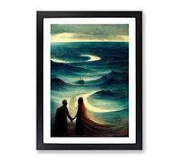 Couple By The Ocean Framed Print | A3 Black Framed Wall Art | Ready to Hang | Modern Nautical Picture | Living Room Bedroom Lounge Office