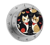 Couple Cats Mechanical Kitchen Timer for Cooking 60 Min with Magnetic Backing Loud Alarm,Stainless Steel Wind Up Countdown Timer Cute Egg Timers for Cooking Studying Gaming Classroom Office Gym