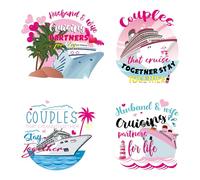 Couple Cruise Door Decorations Magnetic - 4 Pcs Large Cruise Ship Palm Tree Pink Heart Lighthouse Stay Together Anniversary Magnets for Husband and Wife Ship Cabin Car Door Fridge Stickers