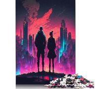 Couple Cyberpunk Landscape Jigsaw Puzzles 500 Pieces for Adults | Puzzles | 500 Piece Puzzle Educational Games Home Decoration Puzzle 500pcs (52x38cm)