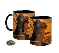 Couple Dachshund Love Mug, Romantic Pose Dachshund Coffee Cup, Ceramic Romantic Tea Cup, for Valentines, Wedding, Couples, Dog Lovers (2pcs)