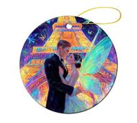 Couple Embraces at The Tower Round Decor Hanging Ornament 1 Pcs