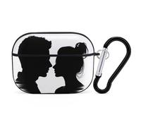 Couple Face Silhouette Airpod Pro Case AirPods 2 Case for Women Hard Shell Protective Cover with Carabiner Keychain Compatible with AirPods Case 2nd 1st Generation, Front LED Visible Black