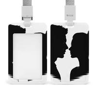 Couple Face Silhouette Id Badge Holder Vertical Id Card Holder with Lanyard Breakaway Hard Heavy Duty Name Tags Badge Holders Waterproof Work Card Holders Protector for Nurse Officer Teacher Security