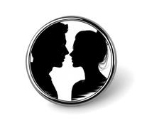 Couple Face Silhouette Round Badge Personalized Metal Lapel Pin Badges Fit Clothing Bags Hat Humorous Printed Brooch Badge Party Decorations Accessories for Men Women