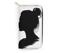 Couple Face Silhouette Slim Thin Credit Card Wallet, PU Leather Bifold Cash Wallet, Zipper Coin Pocket Id Window Wallet Storage Bag Wallet Coin Purse Pouch Change Holder Small with Zipper for Men And