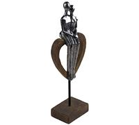 Couple Figurines Sitting In Love Heart 33cm Silver Sculpture Ornament