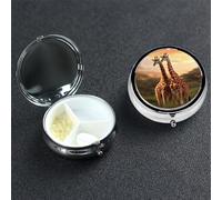 Couple Giraffe Pill Box 3 Compartment Pill Case for Purse or Pocket Small Medicine Organizer with Mirror Travel Pillbox Decorative Metal Vitamin Container Unique Gift