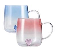 Couple Glass Coffee Mugs with Heart in Bottom, 400ml Romantic Glass Cups Set of 2, Valentines Day Gift for Her and Him, Friendship Gift
