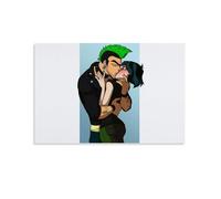 Couple Green Hair Boy Kissing Girl Poster White Background Poster Vintage Art, Wall Canvas, Decoration Aesthetic, Living Room, Kids Room Dormitory, Cafe, Bathroom, Suitable for Bedroom, Gym, Cool Clas