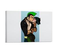 Couple Green Hair Boy Kissing Girl Poster White Background Poster Vintage Art, Wall Canvas, Decoration Aesthetic, Living Room, Kids Room Dormitory, Cafe, Bathroom, Suitable for Bedroom, Gym, Cool Clas