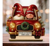 Couple Growing Old Together Personalized Standing Wooden Plaque, 2025NEW Custom Gnome Couple Wood Standing Plaque For Couples And Grandparents Gift (Standing wooden sign 1pcs/red)
