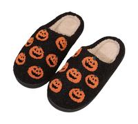 Couple Halloween Slippers for Men and Women - Cozy Plush Cotton Indoor Outdoor Shoes, Warm Non-Slip Fuzzy Winter House Shoes, Cute Christmas Slippers, Casual Flat Bottom Style Orange