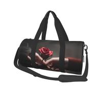 Couple Hands Holding Rose Print Round Duffel Bag, Canvas Overnight Travel Tote Bag, Waterproof and Tear-Resistant.Foldable Weekend Travel Bag