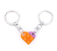 Couple Heart Keyring, 2 Pieces Heart-Shaped Keyrings Brick Courtyard Decorations for Halloween Party Valentine's Day Boyfriend Girlfriend, Light Purple + Orange, M