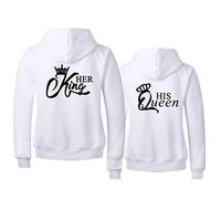 Couple Hoodie King Queen Pullover for Couple Valentine's Day Partner Gift His Her Hooded Sweater 1 Piece (WH-QUEEN, M)