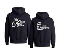 Couple Hoodie King Queen Pullover for Couple Valentine's Day Partner Gift His Her Hooded Sweater 1 Piece (BK-QUEEN, L)