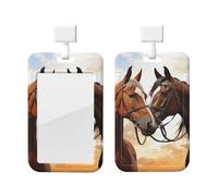 Couple Horse Card Badge Holder Waterproof Clear Plastic Name Tag ID Card Holder Case Protector Detachable Neck Lanyard Card Badge Holder for Office Teacher Nurses
