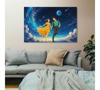 Couple in Space Holding Hands Canvas Wall Art Print for Office Decor | Canvas print suits kitchen, where it helps complete the room for a simple interior update