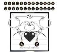 Couple Keychain Gift Set with Heart Puzzle - Includes A-Z Initial Charms, Message Card to Write Love Message & Gift Box - Anniversary Valentine’s Day Gifts for Lovers Boyfriend Girlfriend Husband Wife
