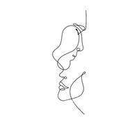 Couple Kiss Love Wall Decal LINE Art One Line Art Simple Stickers Bedroom Home Decoration Large - 42x126cm