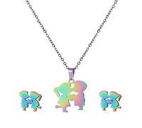 Couple Kissing Pendant Necklace Earring Set Women's Jewelry Set Light Luxury Necklace Earring Set Jewelry Sets for Girls (4-Pink, One Size)