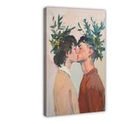 Couple Kissing Under Mistletoe Canvas Poster Bedroom Decor Landscape Office Room Decor Gift 12x18inch(30x45cm)