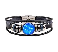 Couple Leather,Retro Leather Fashion Wild Black Creative Twelve Constellation Gemini Woven Glass Buckle Jewelry Unisex Personality Clothing Accessories Jewel