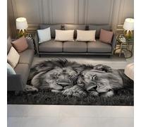 Couple Lion Area Rug African Wildlife Gray Rugs for Living Room Bedroom Non-Slip Washable Soft Carpet Home Indoor Decoration 150x210cm
