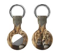 Couple Lions in Love Keychain Holder Case Compatible with AirTag Waterproof Silicone Shell Protective Case 1PCS