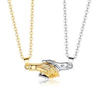 Couple Magnetic Necklaces, 2 Pcs Magnet Hand In Hand Necklace for Couples Best Friends | Matching Mutual Attraction Hand Clasp Pendant Necklaces Set Christmas Valenties Day Gifts, Silver & Gold