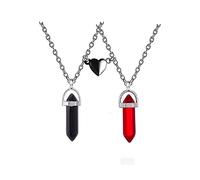 Couple Matching Split Heart Shape Magnetic Necklace Healing Chakra Ear Shape Hexagonal Quartz Crystal Mutual Attraction Pendant Best Friends Jewelry Gift Stone No Gems