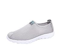 Couple Mesh Running Shoes, Breathable Soft Bottom Sports Trainers Lightweight Slip On Fitness Shoes Low-Top Casual Footwear Non-Slip Walking Footwear Comfortable Jogging Shoe Grey