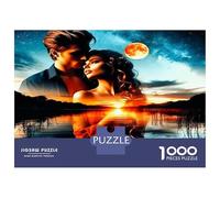 Couple Moon Lake 1000 Pieces Jigsaw Puzzle Bundle Romantic Love Charm Jigsaw Puzzle Extra-Thick Cardboard Jigsaw Puzzle Collector Mind Relaxation Office Break Travel 52x38cm/1000pcs