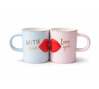 Couple Mug Set with 3D Heart Design, Matching His and Hers Ceramic Coffee Cups 400ml, Romantic Connected Love Mug Set, Embossed Heart Pair, 2 Piece JR2649 (Sweet - with Love)