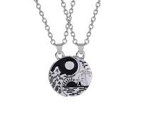 Couple Necklace Sun Moon Yin Yang Necklace for Couples Matching Black White Tai Chi Best Friends BFF Necklace for Women Men Jewelry Gift 2Pcs