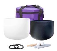 Couple of 2 Pcs Yin and Yang Series Crystal Singing Bowl Set- Mutual Attraction Bowls For Yoga and Sound Healing and Therapy Meditation (Color : Black10''E and white12''C)