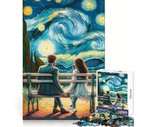 Couple on Bench Under Starry Night 1000 Pieces Puzzles for Teenagers Stress Free, Accurate Edge, Happy Challenge, Game Night (50x75cm)
