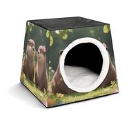 Couple Otter Cat Bed for Indoor Cats - Foldable Cat & Dog House with Removable Cozy Cushion, Waterproof Oxford Washable Pet House for Small Pets 13.8" X 13.8" X 11.8"