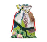 (Couple Owl Perch Tree) Christmas Burlap Gift Bags, Eco-Friendly Polyester Drawstring Pouches For Holiday, Birthday & Party Gift Packaging S