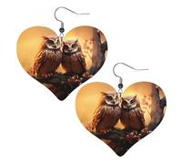 Couple Owl Perch Tree Prints Leather Heart earrings Pendant Stylish and beautiful Lightweight Dangle for Women Girls