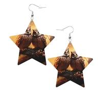 Couple Owl Perch Tree Prints Leather star earrings Pendant Stylish and beautiful Lightweight Dangle for Women Girls