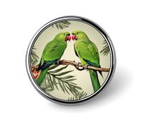 Couple Parrots Olive Badges Circle with Button Design, Personalized Picture Pin Brooches, Round Badge Holders for Decorate Hat Shirt Clothing Bag Accessories