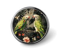 Couple Parrots Olive Badges Circle with Button Design, Personalized Picture Pin Brooches, Round Badge Holders for Decorate Hat Shirt Clothing Bag Accessories